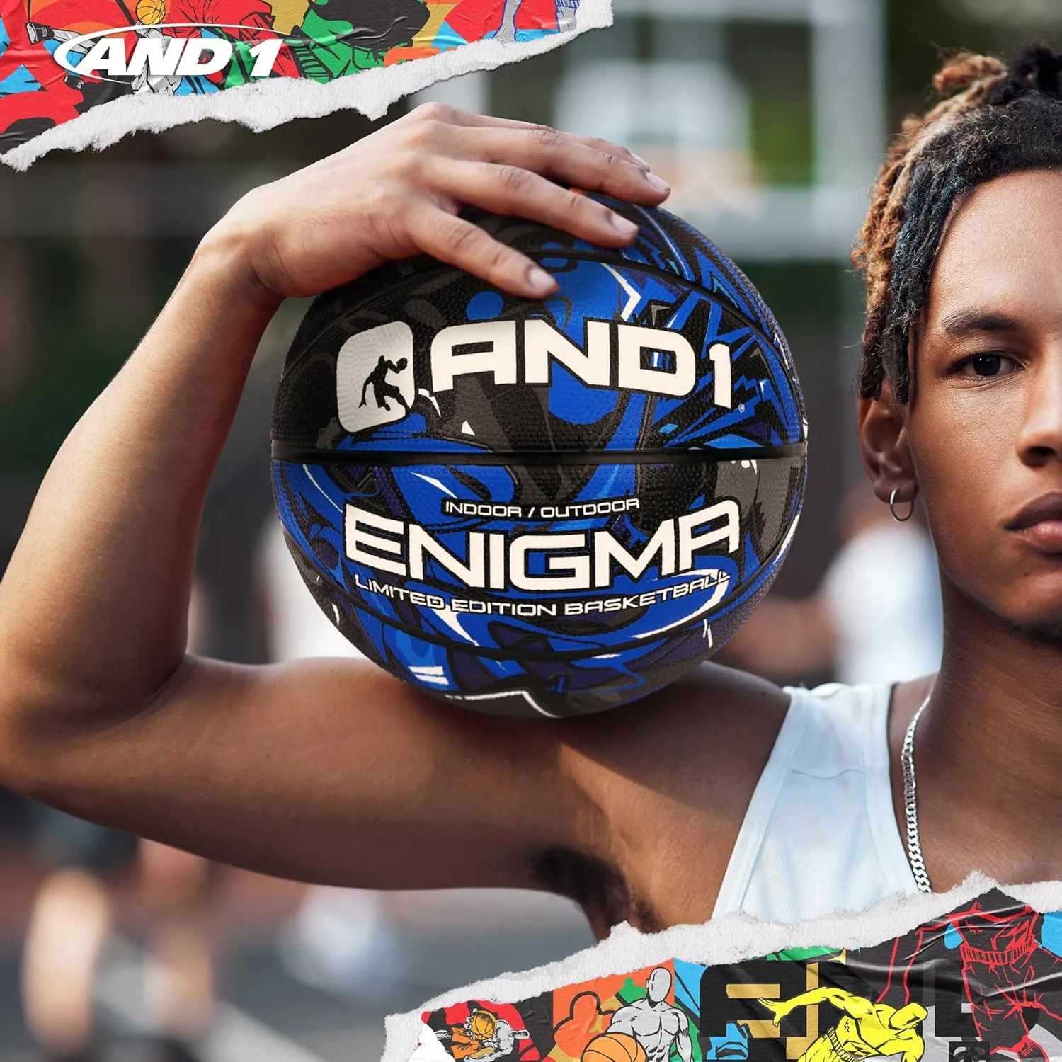 AND1 Enigma Basketball : Youth Sized Rubber Streetball for Indoor and Outdoor Use, Deep Channel Construction and Durability, Includes 10” Pump