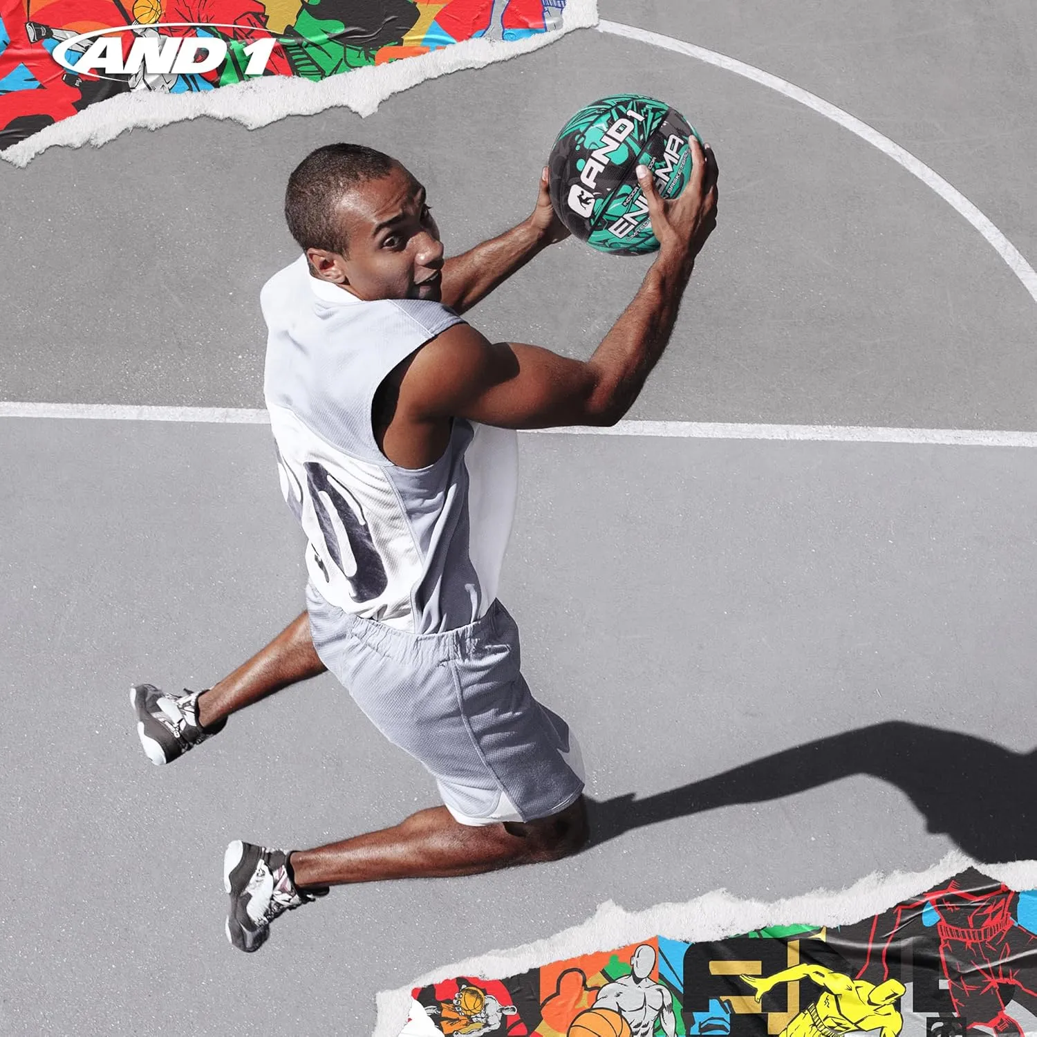 AND1 Enigma Basketball : Youth Sized Rubber Streetball for Indoor and Outdoor Use, Deep Channel Construction and Durability, Includes 10” Pump