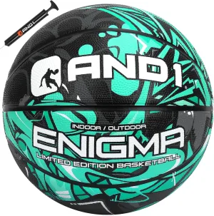 AND1 Enigma Basketball : Youth Sized Rubber Streetball for Indoor and Outdoor Use, Deep Channel Construction and Durability, Includes 10” Pump