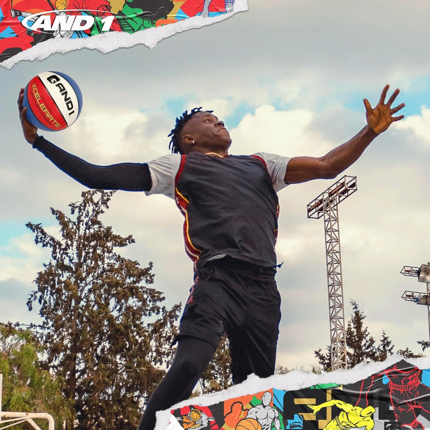 AND1 Xcelerate Rubber Basketball: Official Regulation Size 7 (29.5") - Deep Channel Construction Streetball, Made for Indoor Outdoor