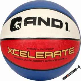 AND1 Xcelerate Rubber Basketball: Official Regulation Size 7 (29.5") - Deep Channel Construction Streetball, Made for Indoor Outdoor