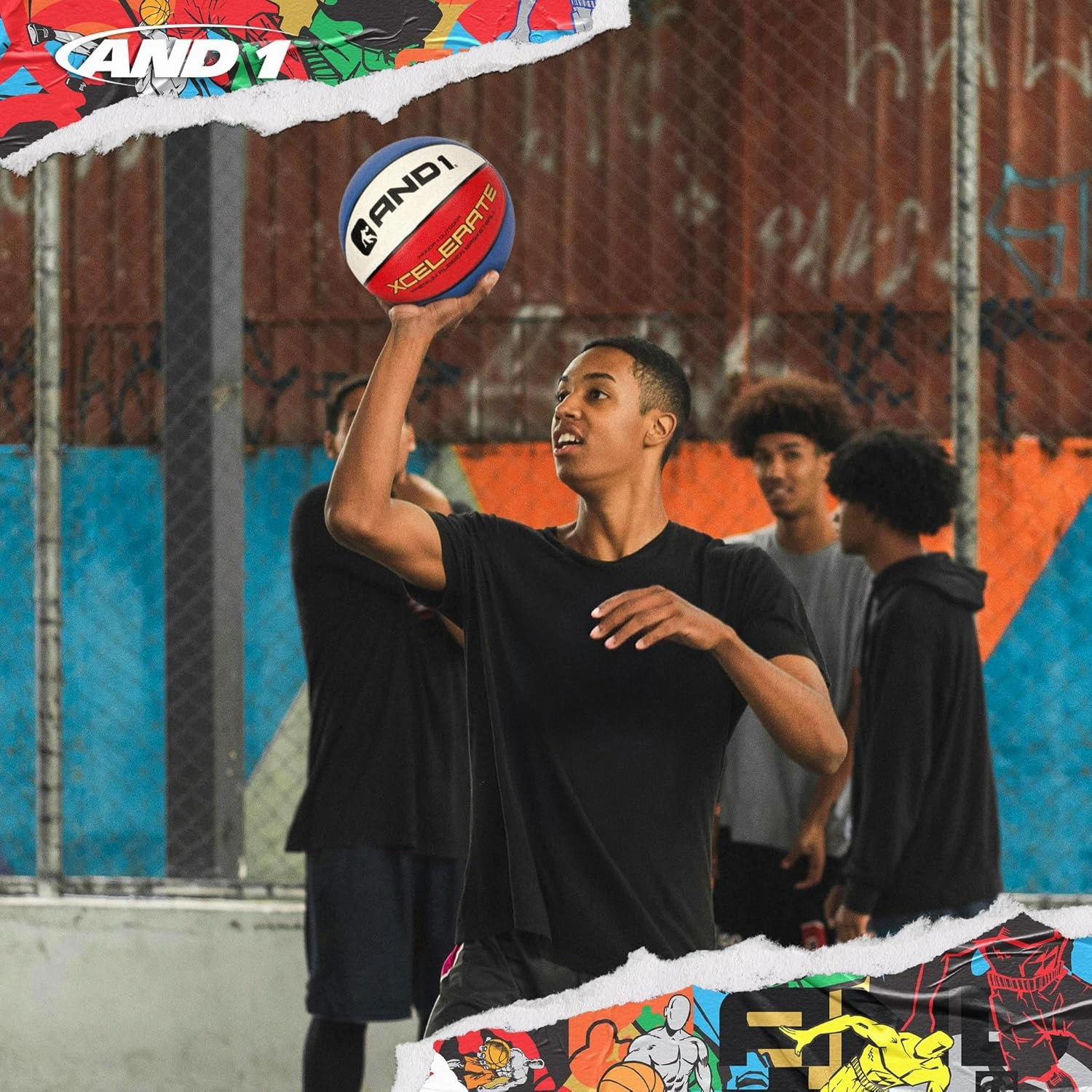 AND1 Xcelerate Rubber Basketball: Official Regulation Size 7 (29.5") - Deep Channel Construction Streetball, Made for Indoor Outdoor