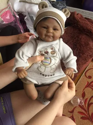 Angelbaby 18" Reborn Baby Doll - Realistic Black Smiling Boy, Soft Silicone Vinyl, African American 45cm