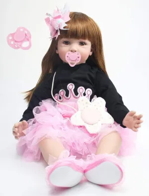 Angelbaby 24 inch Beautiful Long Hair Reborn Toddler Girl Dolls Realistic Silicone Reborns Confortable Touch Weighted Babies with Princess Dress for Kids Play House Toys Adults Collectibles