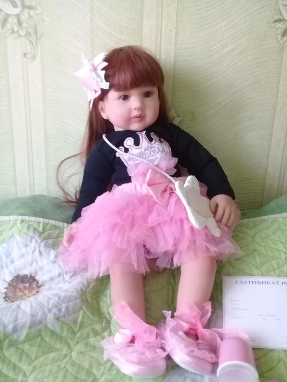 Angelbaby 24 inch Beautiful Long Hair Reborn Toddler Girl Dolls Realistic Silicone Reborns Confortable Touch Weighted Babies with Princess Dress for Kids Play House Toys Adults Collectibles