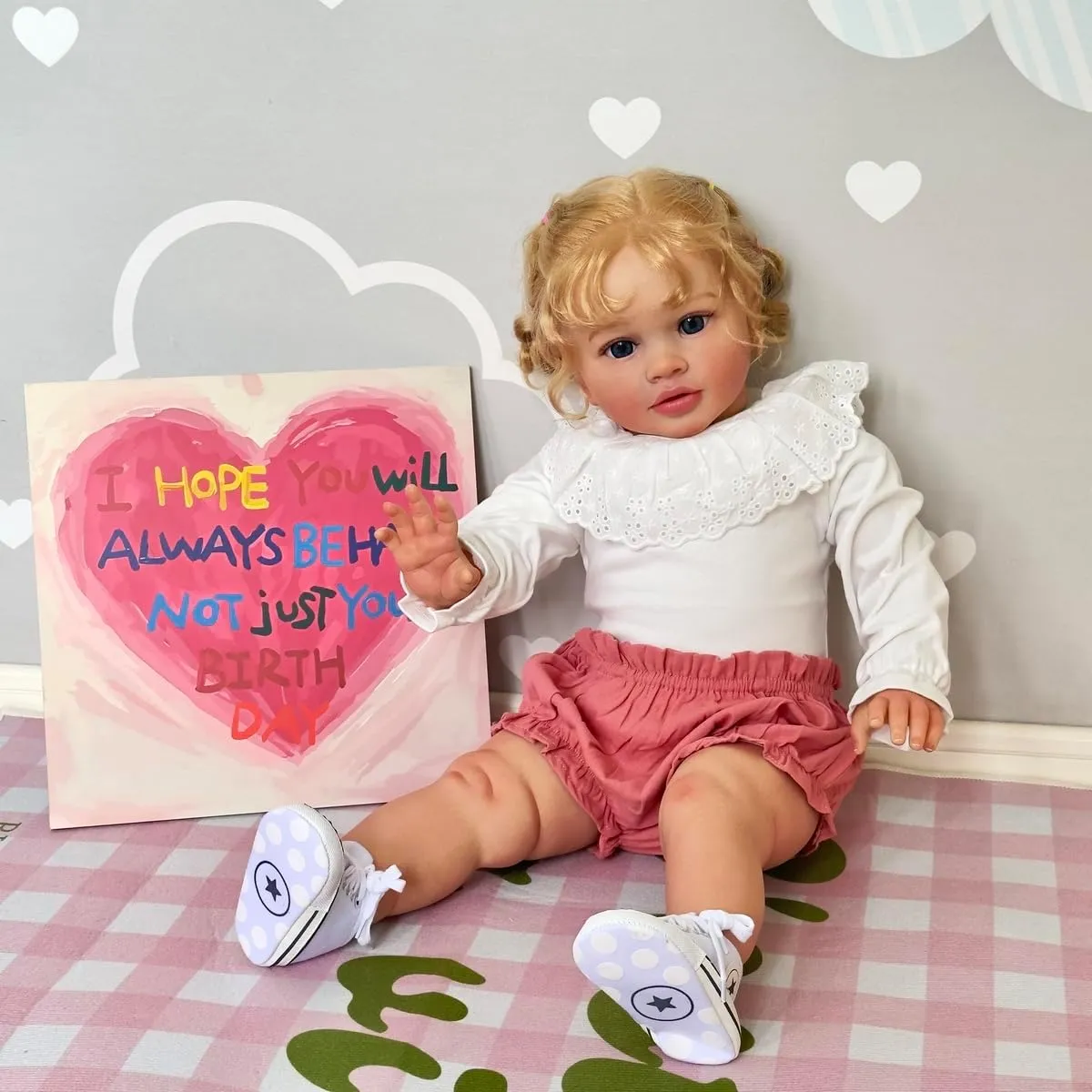 Angelbaby Real Life Size 26 Inch Reborn Baby Toddler Doll Girl Realistic Silicone Cute Newborn Real Look Baby Doll with Straight Leg Big Bebe Weighted Reborn Child Toys for Girl Boy Gifts