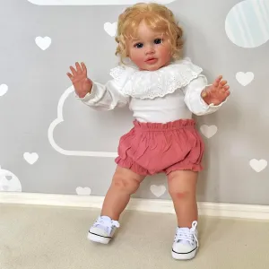 Angelbaby Real Life Size 26 Inch Reborn Baby Toddler Doll Girl Realistic Silicone Cute Newborn Real Look Baby Doll with Straight Leg Big Bebe Weighted Reborn Child Toys for Girl Boy Gifts