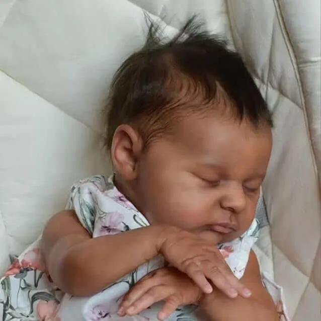 Angelbaby Reborn Baby Doll Black Girl Look Real, 18 inch Newborn African American Realistic Baby Sleeping Alive Infant Brown Skin Silicone Doll Toys