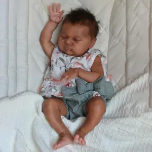 Angelbaby Reborn Baby Doll Black Girl Look Real, 18 inch Newborn African American Realistic Baby Sleeping Alive Infant Brown Skin Silicone Doll Toys