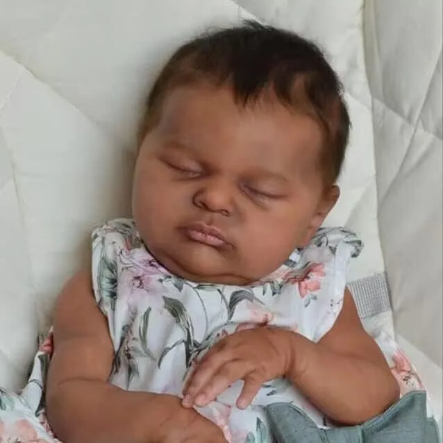 Angelbaby Reborn Baby Doll Black Girl Look Real, 18 inch Newborn African American Realistic Baby Sleeping Alive Infant Brown Skin Silicone Doll Toys