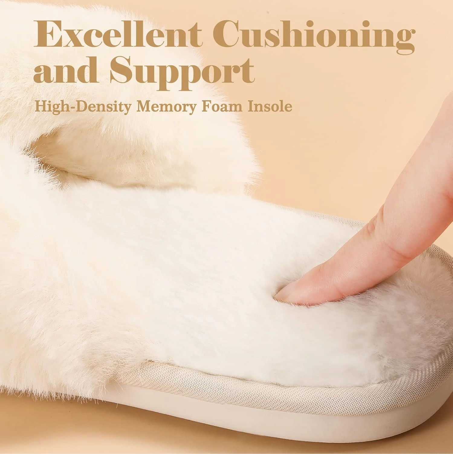 Ankis Women's Plush Slippers with Cross Band, Warm Slippers, 2 Pairs of Memory Foam and Open Toe, Fluffy Slippers for Indoor and Outdoor Use (White, Black, Grey, Pink, Camel)