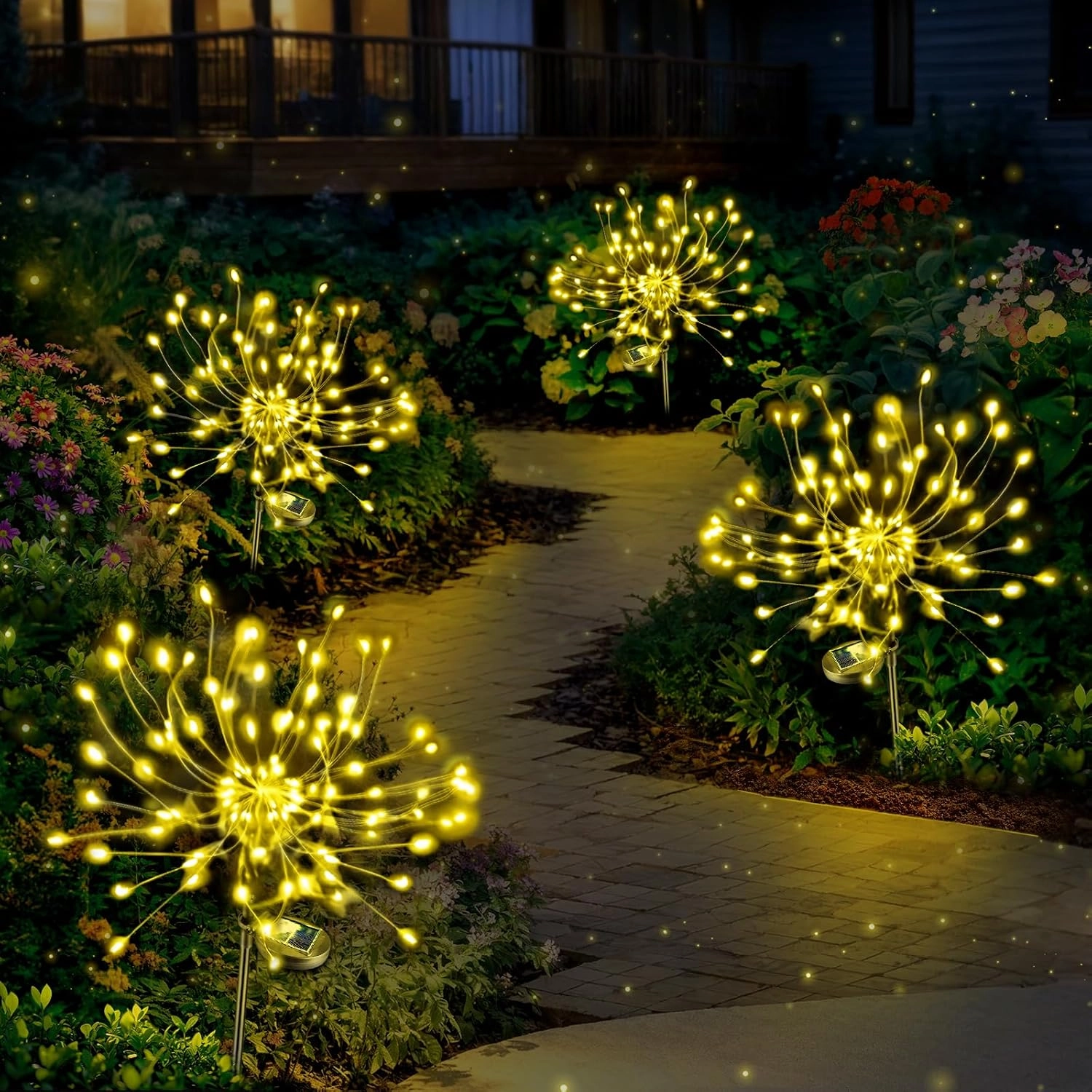 Anordsem Solar Lights Outdoor Waterproof: Garden Light Solar Powered for Yard Outside - Sparkler Fireworks Twinkle Lighting Patio Decor 4 Pack - LED Starburst Gardening Gifts for Women Gardener