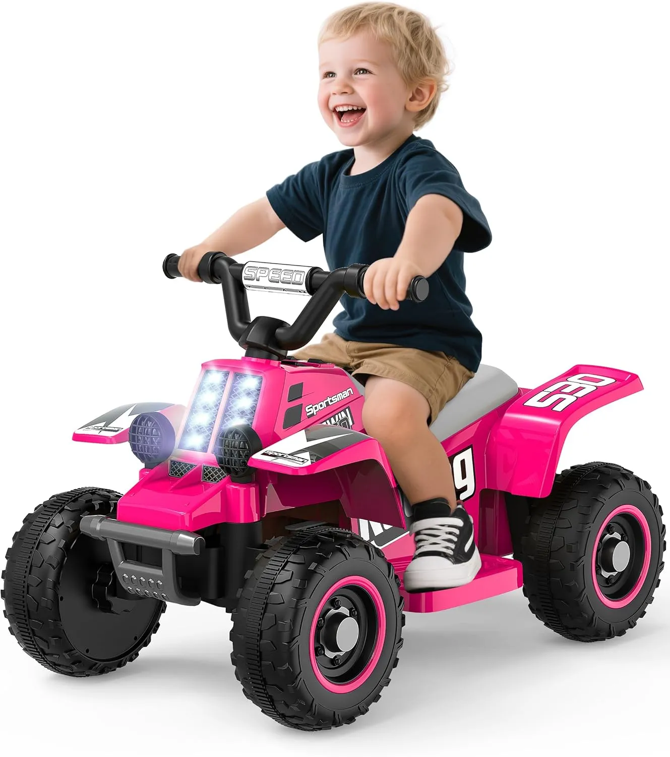 ANPABO 6V 7AH Kids ATV Ride On Toy, 4 Wheeler for Toddler w/Headlight, Forward & Reverse, Horn, Music Player, USB, MP3, Treaded Tires, Ideal Gift for Toddlers(Pink)