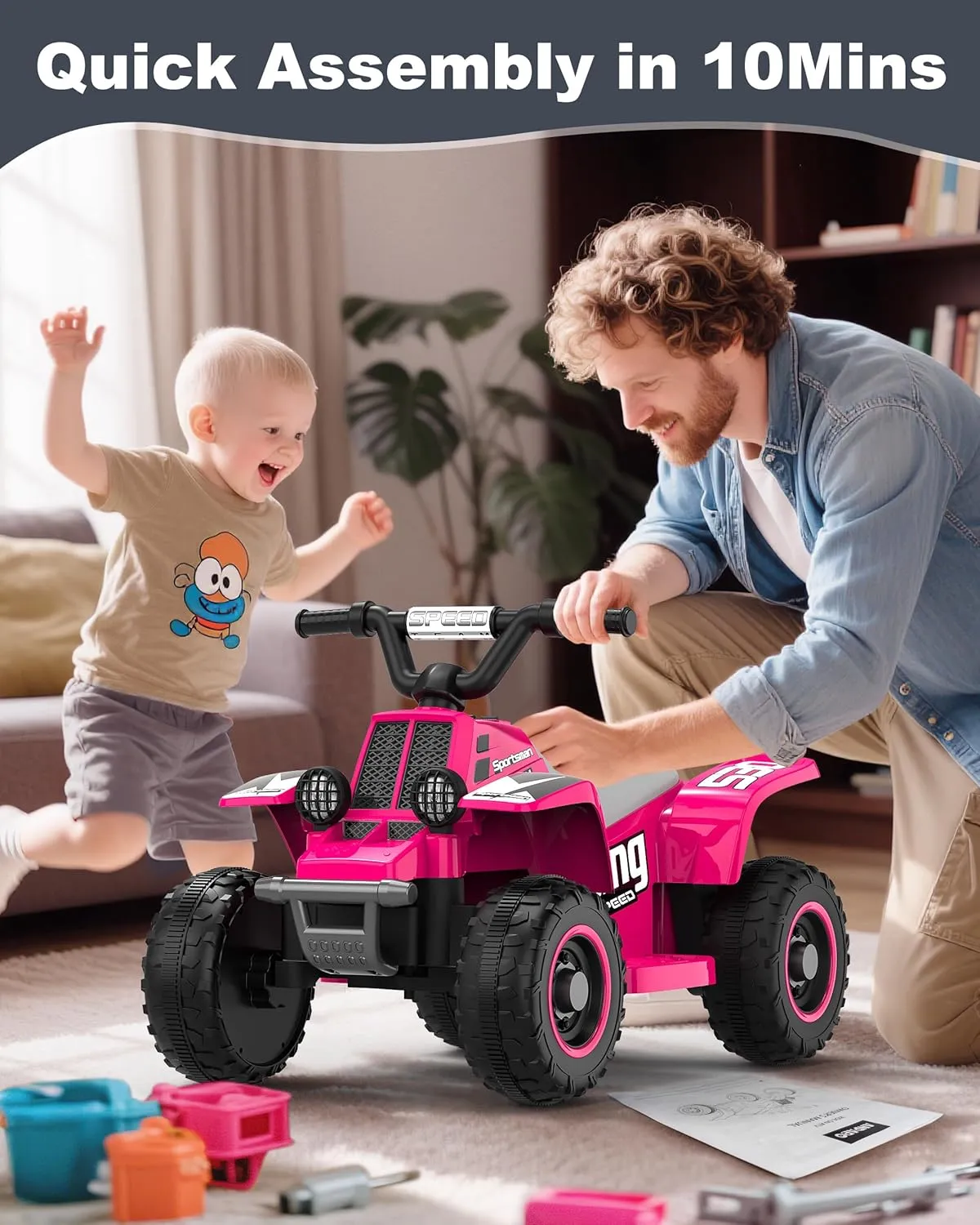ANPABO 6V 7AH Kids ATV Ride On Toy, 4 Wheeler for Toddler w/Headlight, Forward & Reverse, Horn, Music Player, USB, MP3, Treaded Tires, Ideal Gift for Toddlers(Pink)