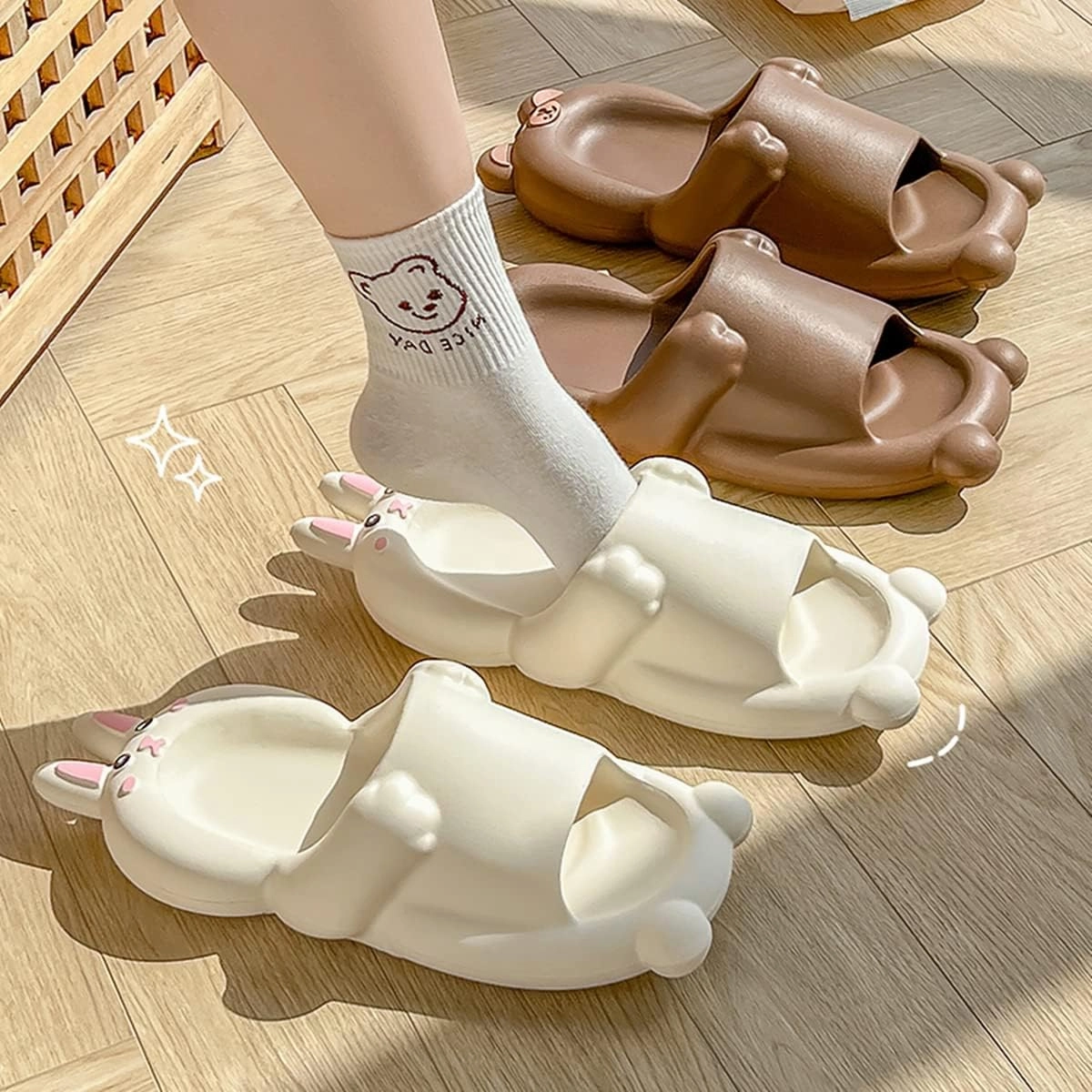 Aoakva Kawaii Slippers Kawaii Clogs Mules for Girls Women Cute Bunny/Bear Summer Shower Slippers Non-Slip Beach Shoes EVA Soft