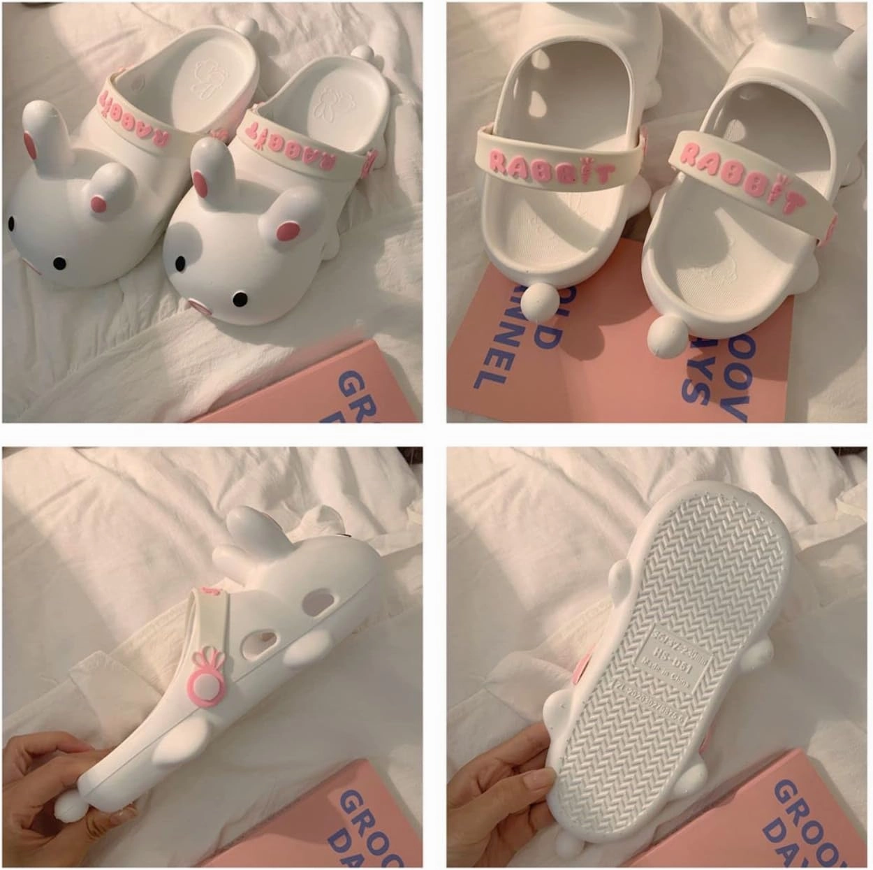 Aoakva Kawaii Slippers Kawaii Clogs Mules for Girls Women Cute Bunny Summer Shower Slippers Non-Slip Beach Shoes PVC Soft Durable