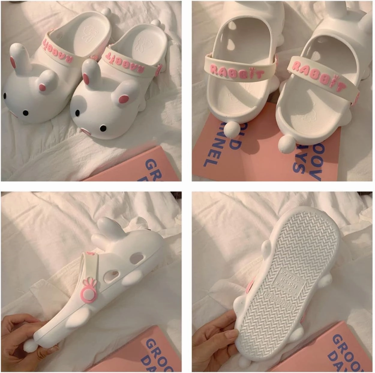 Aoakva Kawaii Slippers Kawaii Clogs Mules for Girls Women Cute Bunny Summer Shower Slippers Non-Slip Beach Shoes PVC Soft Durable