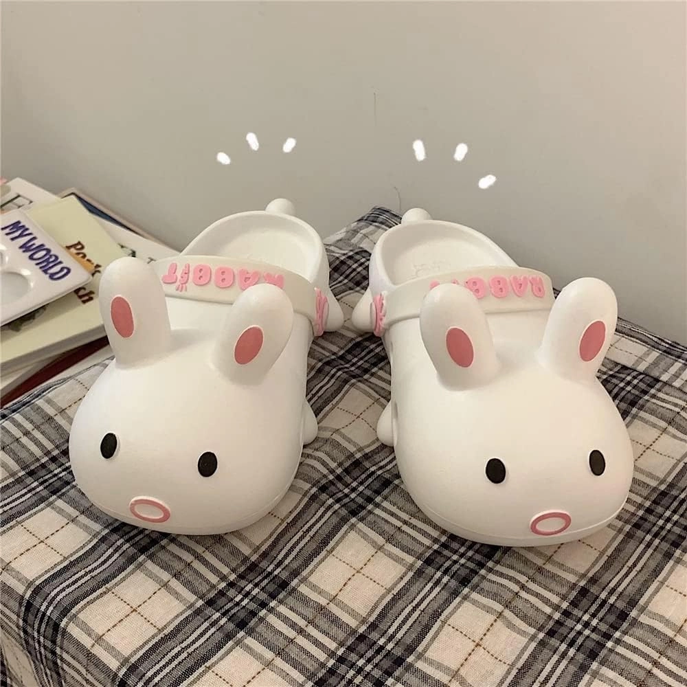 Aoakva Kawaii Slippers Kawaii Clogs Mules for Girls Women Cute Bunny Summer Shower Slippers Non-Slip Beach Shoes PVC Soft Durable