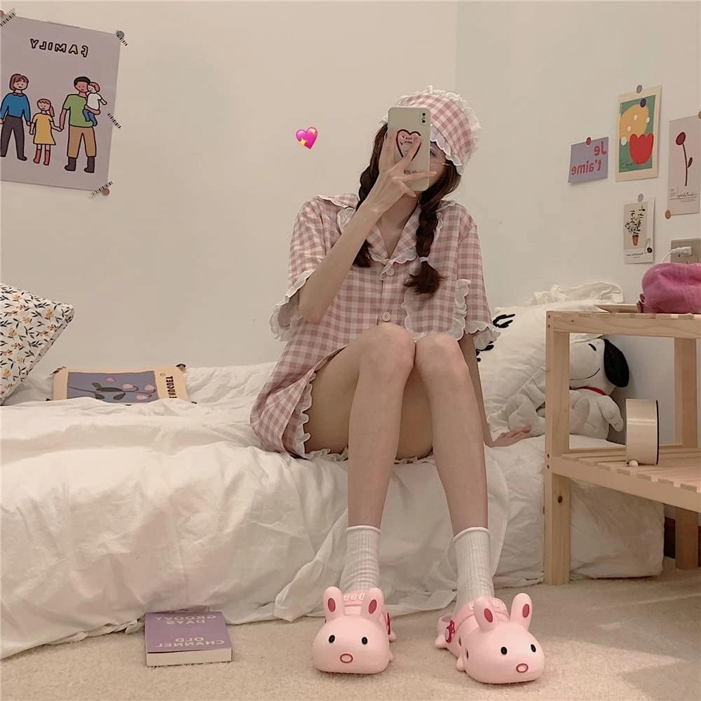 Aoakva Kawaii Slippers Kawaii Clogs Mules for Girls Women Cute Bunny Summer Shower Slippers Non-Slip Beach Shoes PVC Soft Durable