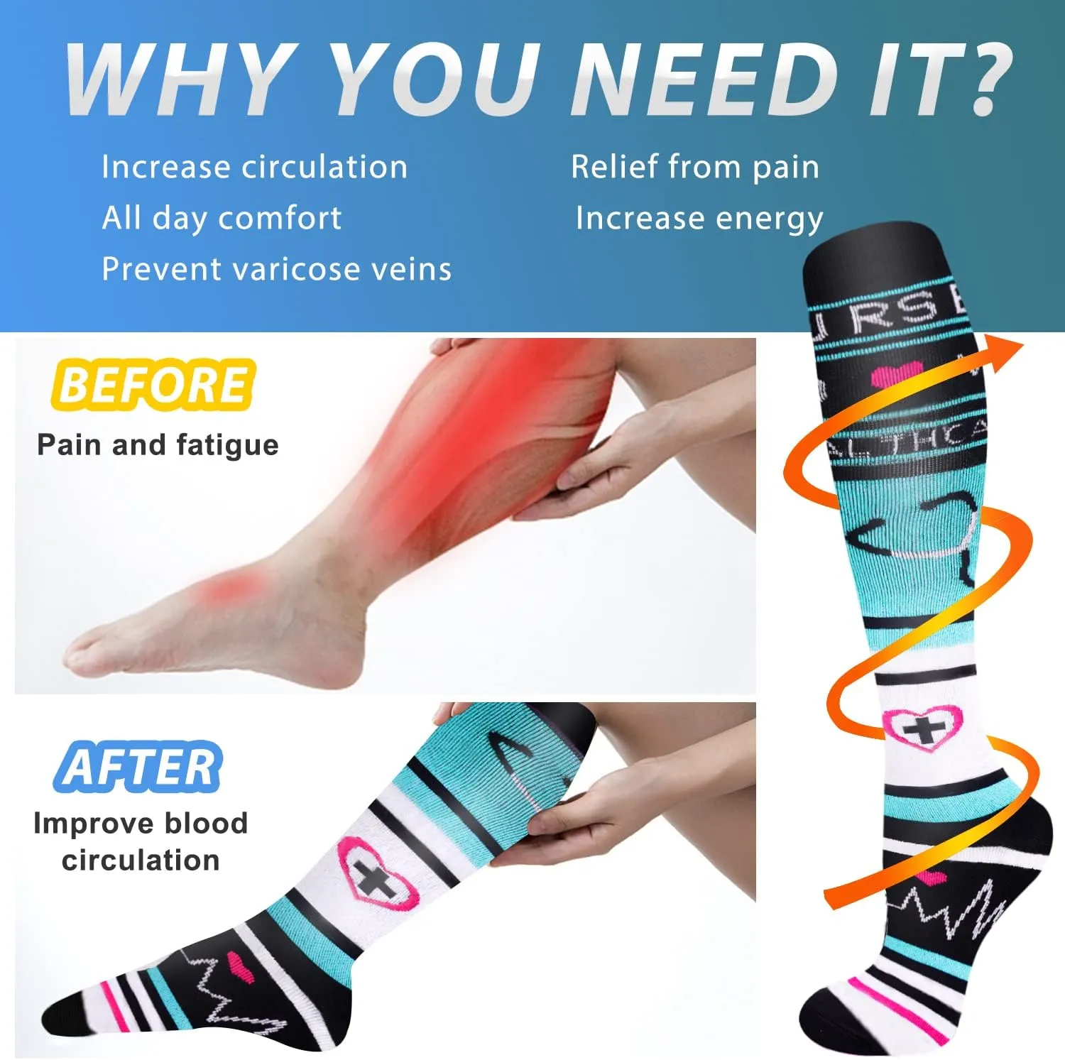 Aoliks Medical Compression Socks for Women & Men, Support Knee High Socks for Running,Nurses,Travel