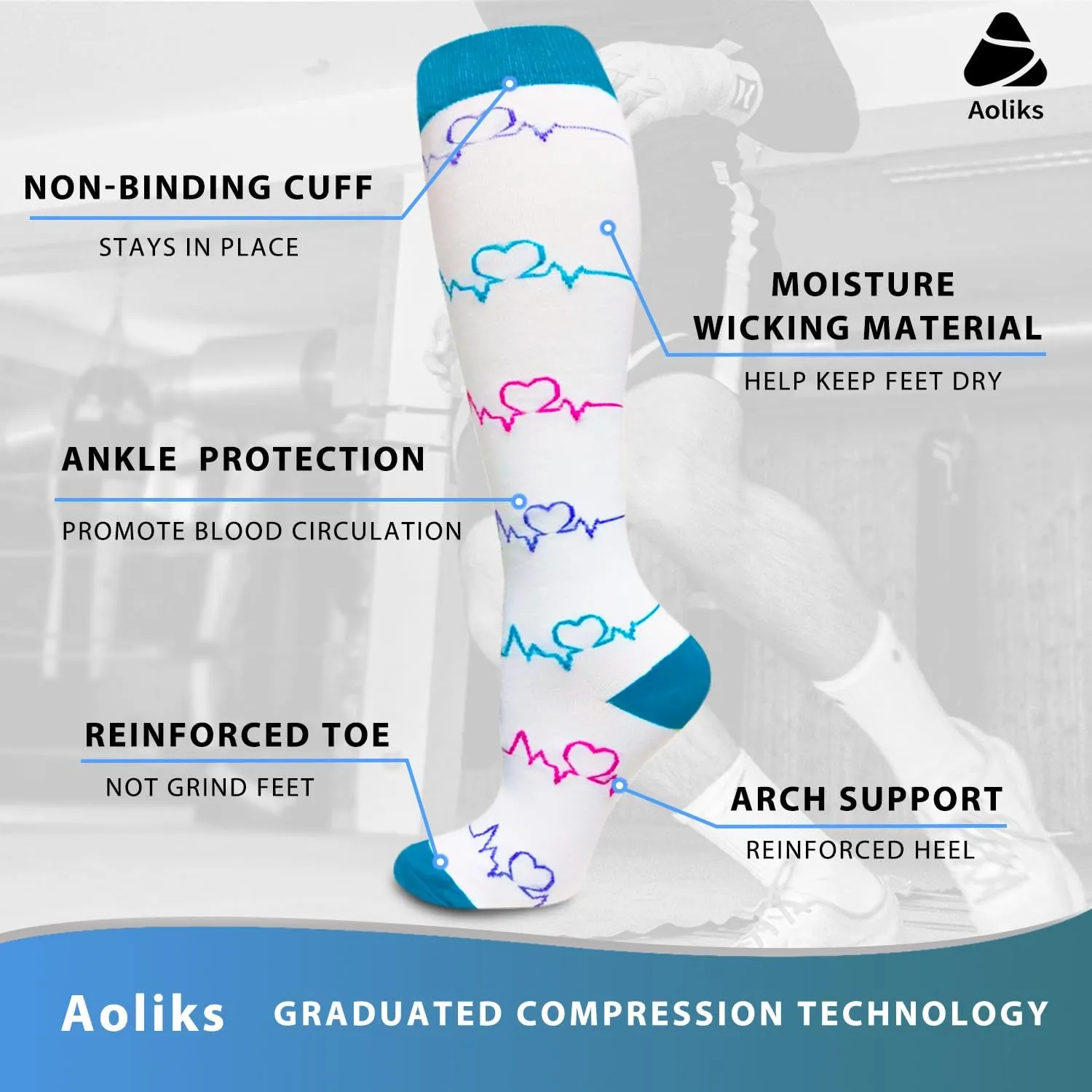 Aoliks Medical Compression Socks for Women & Men, Support Knee High Socks for Running,Nurses,Travel