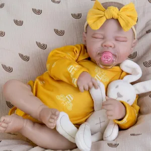 Aori 20 Inch Weighted Reborn Baby Doll - Hyper Realistic Lifelike Sleeping Newborn Girl with Yellow Outfit, Gift for Girls Age 3  Soft Body Toddler Toy for Christmas/Birthday
