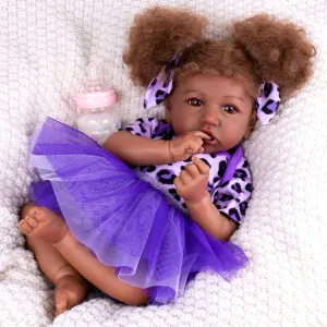 Aori Black Reborn Baby Dolls - 20 Inch Realistic Black American Doll with Rooted Hair & Huggable Cloth Body, Lifelike Biracial Toddler Girl Doll, Gift with Accessories Set for Girls Age 3 