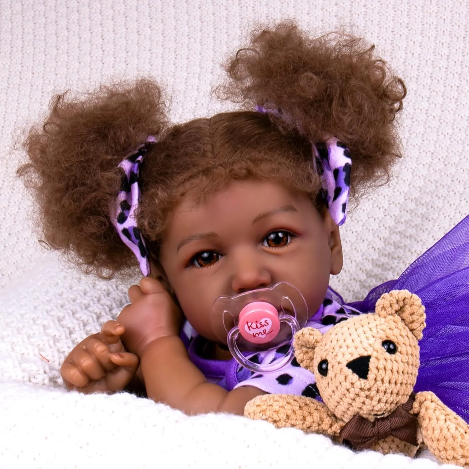 Aori Black Reborn Baby Dolls - 20 Inch Realistic Black American Doll with Rooted Hair & Huggable Cloth Body, Lifelike Biracial Toddler Girl Doll, Gift with Accessories Set for Girls Age 3 