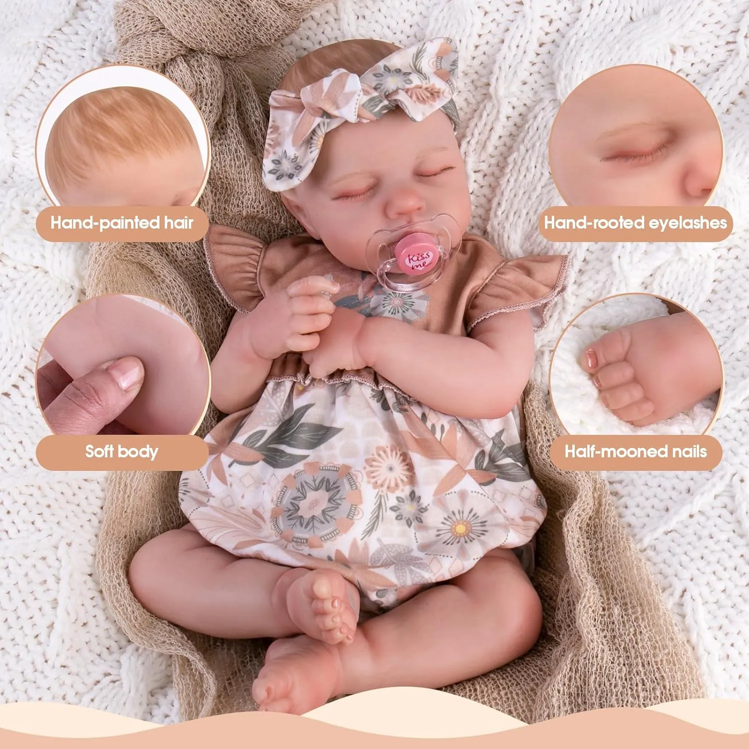 Aori Lifelike Reborn Baby Dolls - Realistic 20-Inch Newborn Real Life Baby Girl Doll with Poseable Limbs and Feeding Kit, Set for Kids 3 