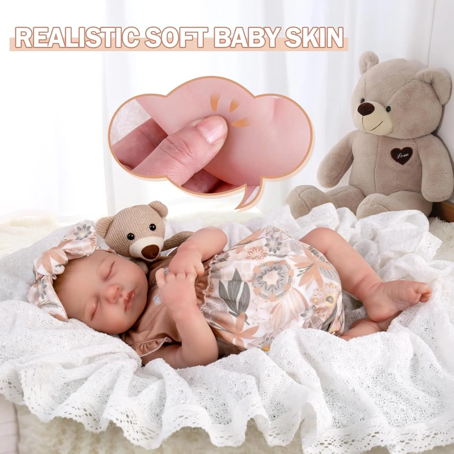 Aori Lifelike Reborn Baby Dolls - Realistic 20-Inch Newborn Real Life Baby Girl Doll with Poseable Limbs and Feeding Kit, Set for Kids 3 