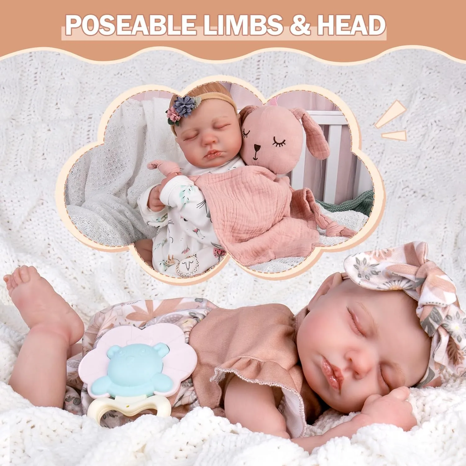 Aori Lifelike Reborn Baby Dolls - Realistic 20-Inch Newborn Real Life Baby Girl Doll with Poseable Limbs and Feeding Kit, Set for Kids 3 