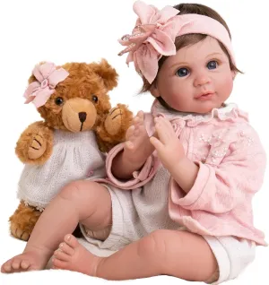Aori Realistic Reborn Baby Dolls - 22 Inch Lifelike Baby Girl with Feeding Bottle & Pacifier, Weighted Cloth Body for True-to-Life Feel, Gift for Kids Ages 3 