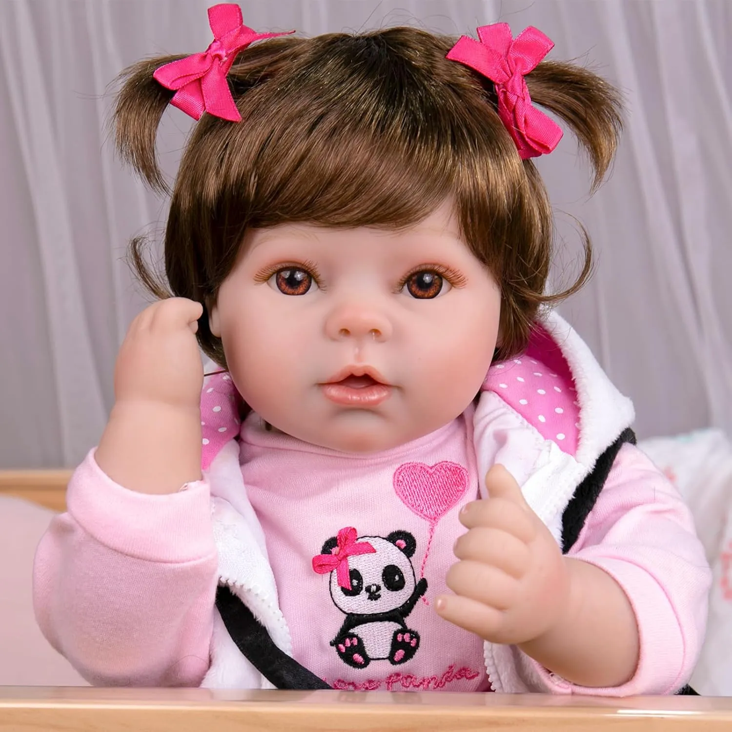 Aori Reborn Baby Dolls 22 Inch - Realistic Baby Doll for Kids 3  Years - Lifelike Newborn Baby Girl in Panda Outfit - Handmade Cloth Body Doll for Gift, Collection & Role Play