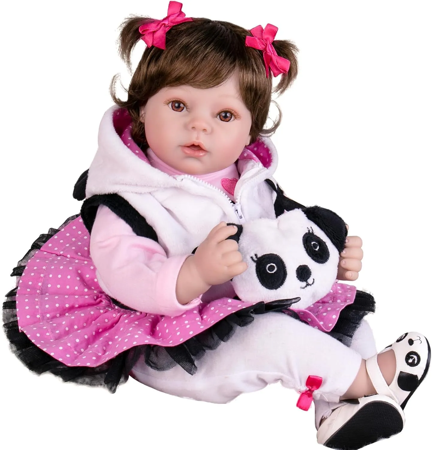 Aori Reborn Baby Dolls 22 Inch - Realistic Baby Doll for Kids 3  Years - Lifelike Newborn Baby Girl in Panda Outfit - Handmade Cloth Body Doll for Gift, Collection & Role Play