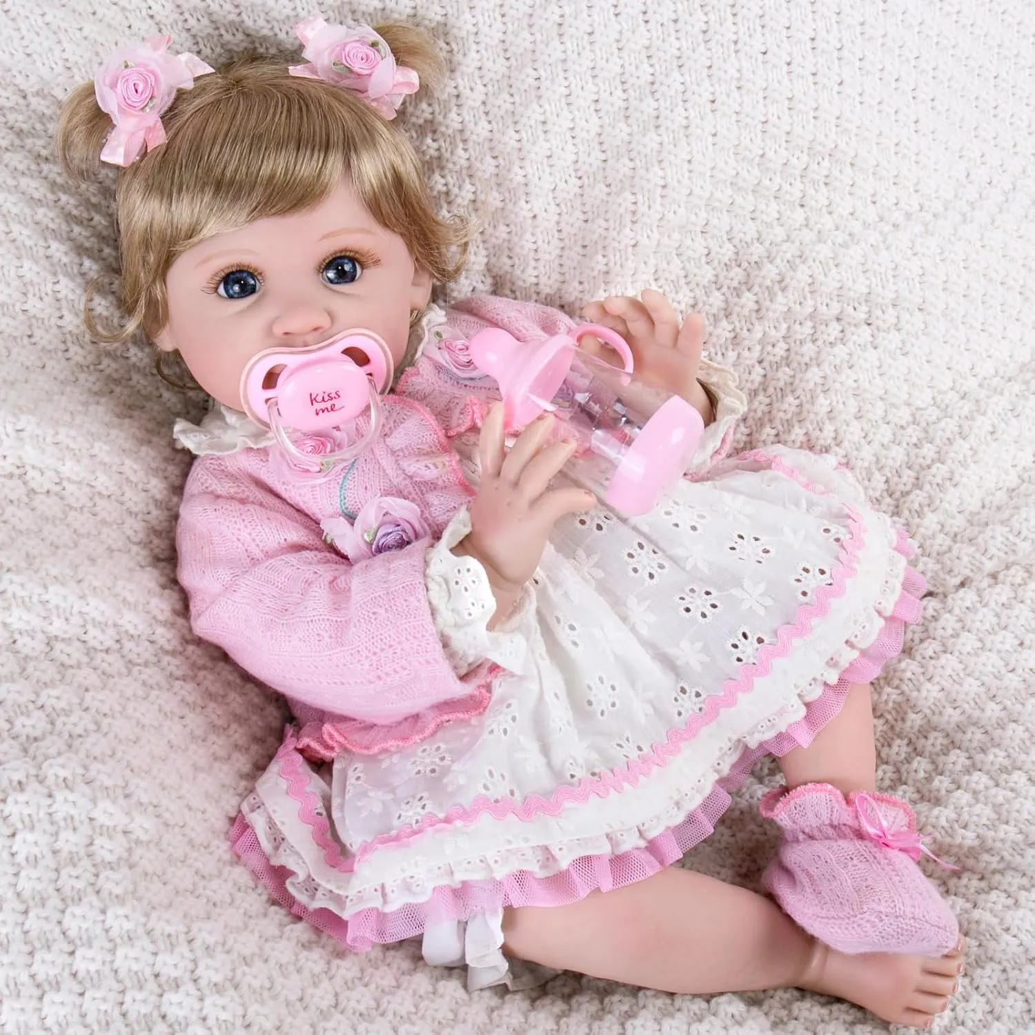Aori Reborn Baby Dolls 22 Inch - Realistic Baby Doll for Kids 3  Years - Lifelike Newborn Baby Girl with Pink Outfit - Handmade Cloth Body Reborn Toddler for Gift, Collection & Role Play