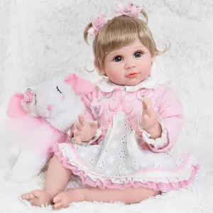Aori Reborn Baby Dolls 22 Inch - Realistic Baby Doll for Kids 3  Years - Lifelike Newborn Baby Girl with Pink Outfit - Handmade Cloth Body Reborn Toddler for Gift, Collection & Role Play