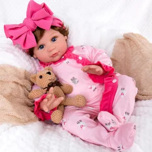 Aori Reborn Baby Dolls 22 Inch Realistic Baby Girl - Lifelike Weighted Newborn with Realistic Wig Hair, Magnetic Pacifier & Pink Outfit, Gift for Collectors, Kids 3 