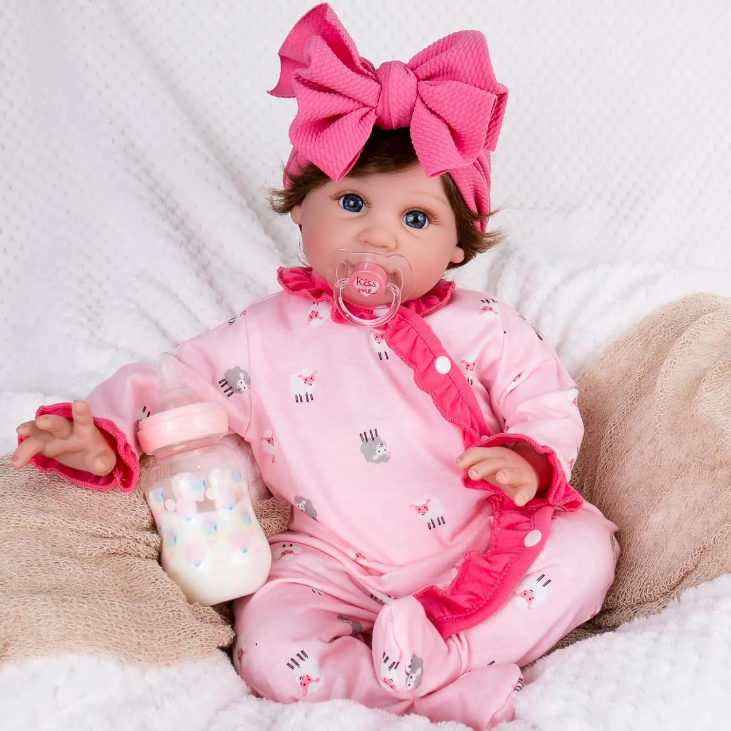 Aori Reborn Baby Dolls 22 Inch Realistic Baby Girl - Lifelike Weighted Newborn with Realistic Wig Hair, Magnetic Pacifier & Pink Outfit, Gift for Collectors, Kids 3 