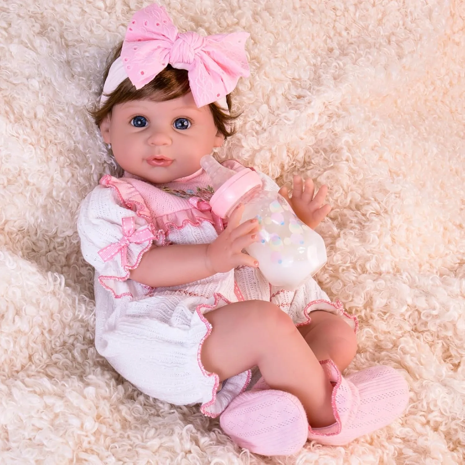 Aori Reborn Baby Dolls Lifelike - 22 Inch Realistic Reborn Baby Girl with Handmade Details | Includes Pink Outfit, Pacifier & Certificate | Premium Soft Vinyl Doll Gift for Collectors, Kids 3 
