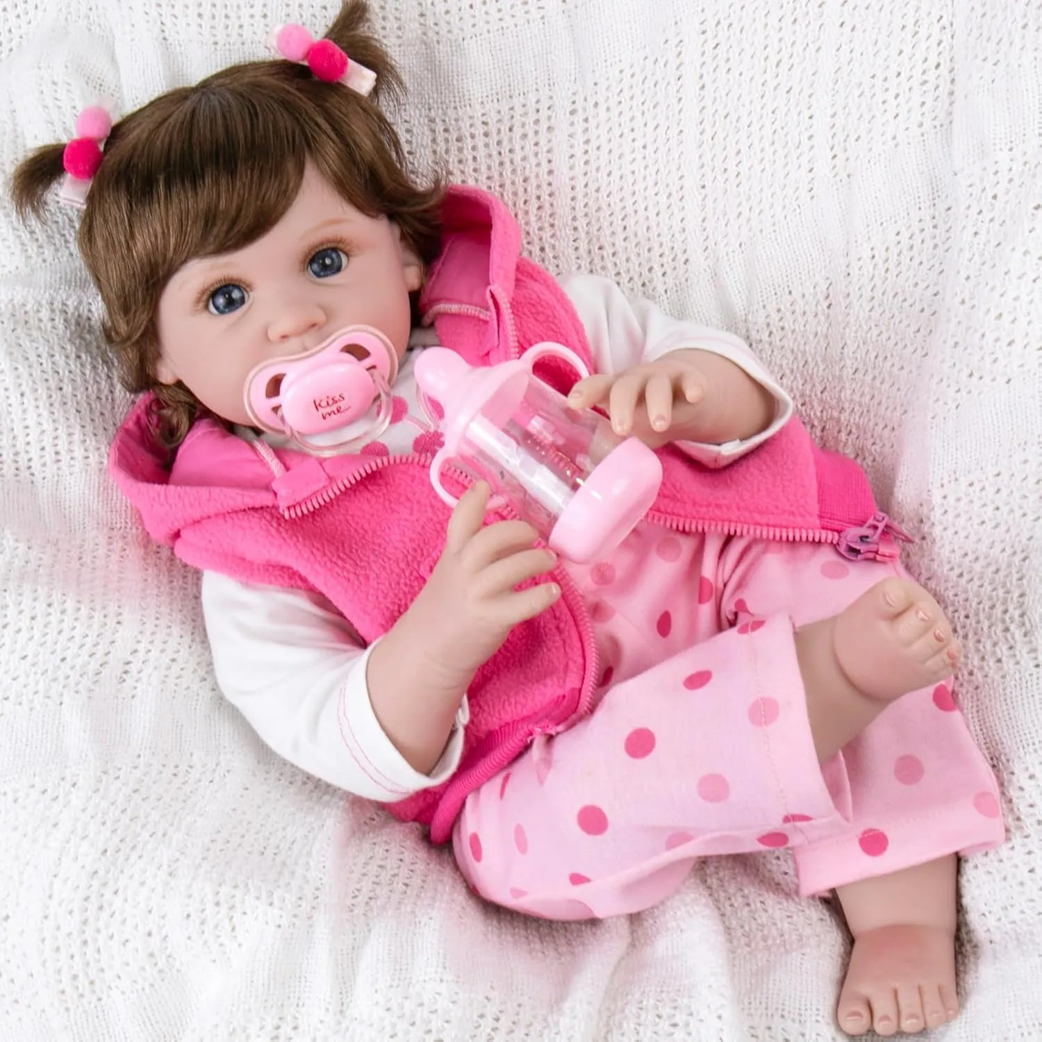 Aori Reborn Baby Girl Dolls - 22 Inch Realistic Lifelike Newborn - Handmade Soft Vinyl Girl Doll with Feeding Accessories | Weighted Cuddly Baby Toddler Gift Set for Kids 3 