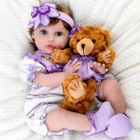 Aori Reborn Baby Dolls - 22 Inch Realistic Lifelike Baby Girl - Handmade Vinyl Reborn Doll with Feeding Set & Purple Outfit | Newborn Baby Doll for Kids 3 , Collectors, Therapy & Role Play