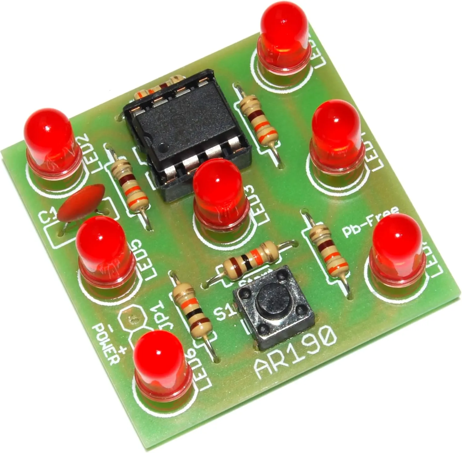 AR190/R Electronic Cube with 7 Red Flashing LEDs Great Fun Electric Cube Replacement Simple Soldering Kit