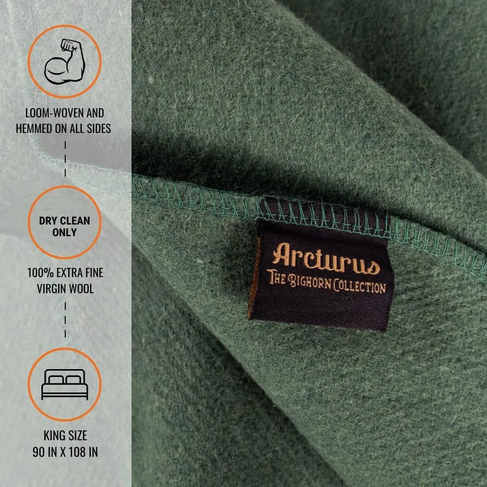 Arcturus Bighorn 100% Virgin Wool Blanket | Heirloom-Quality Wool Bedding for Home & Cabin | Warm, Thick & Durable (King Size, Sage)