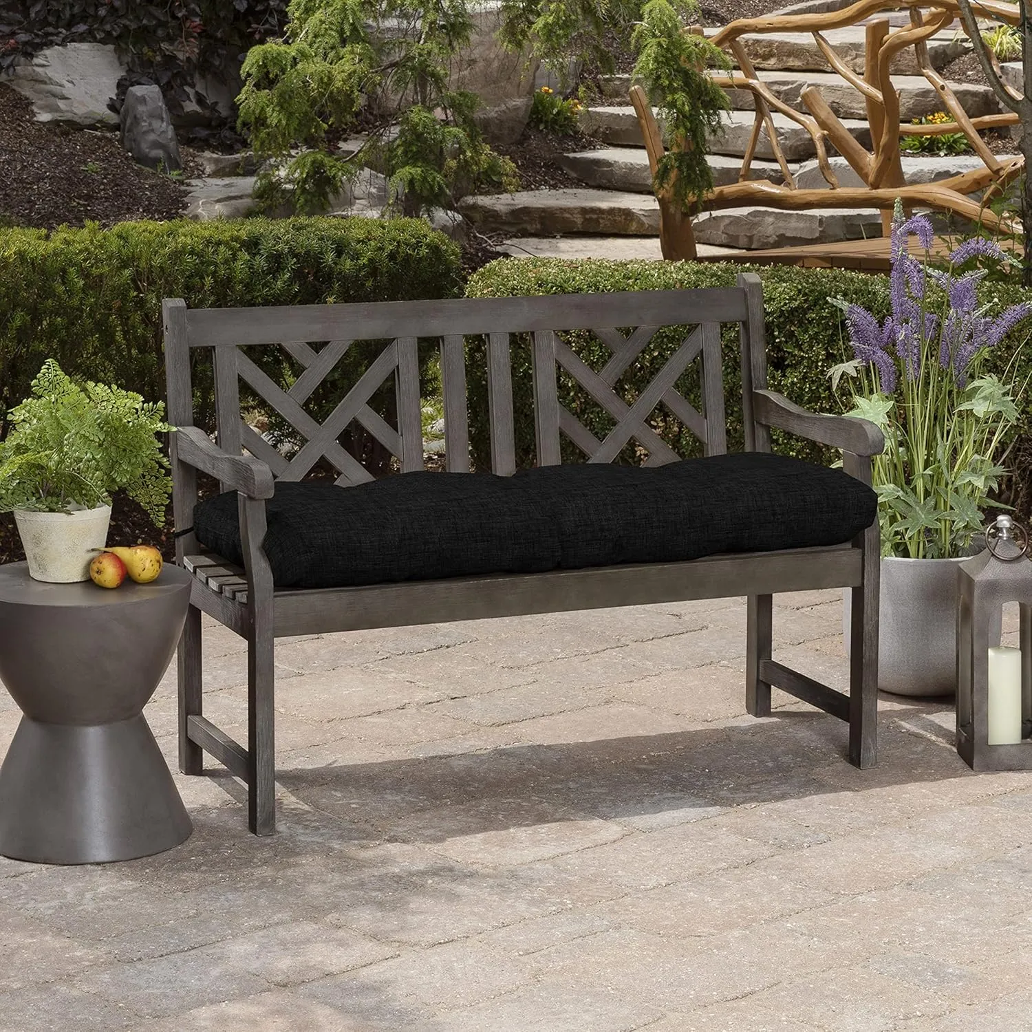 Arden Selections Outdoor Plush Modern Tufted Bench Cushion, 48 x 18, Water Repellent, Fade Resistant, Tufted Bench Cushion for Bench and Swing 48 x 18, Black Leala