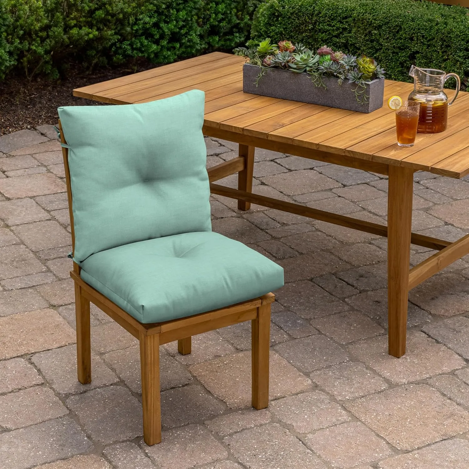 Arden Selections Outdoor Plush Modern Tufted Blowfill Dining Chair Cushion, 21 x 40, Water Repellent, Fade Resistant, Tufted Cushion for Dining and Bistro Chairs 21 x 40, Aqua Leala