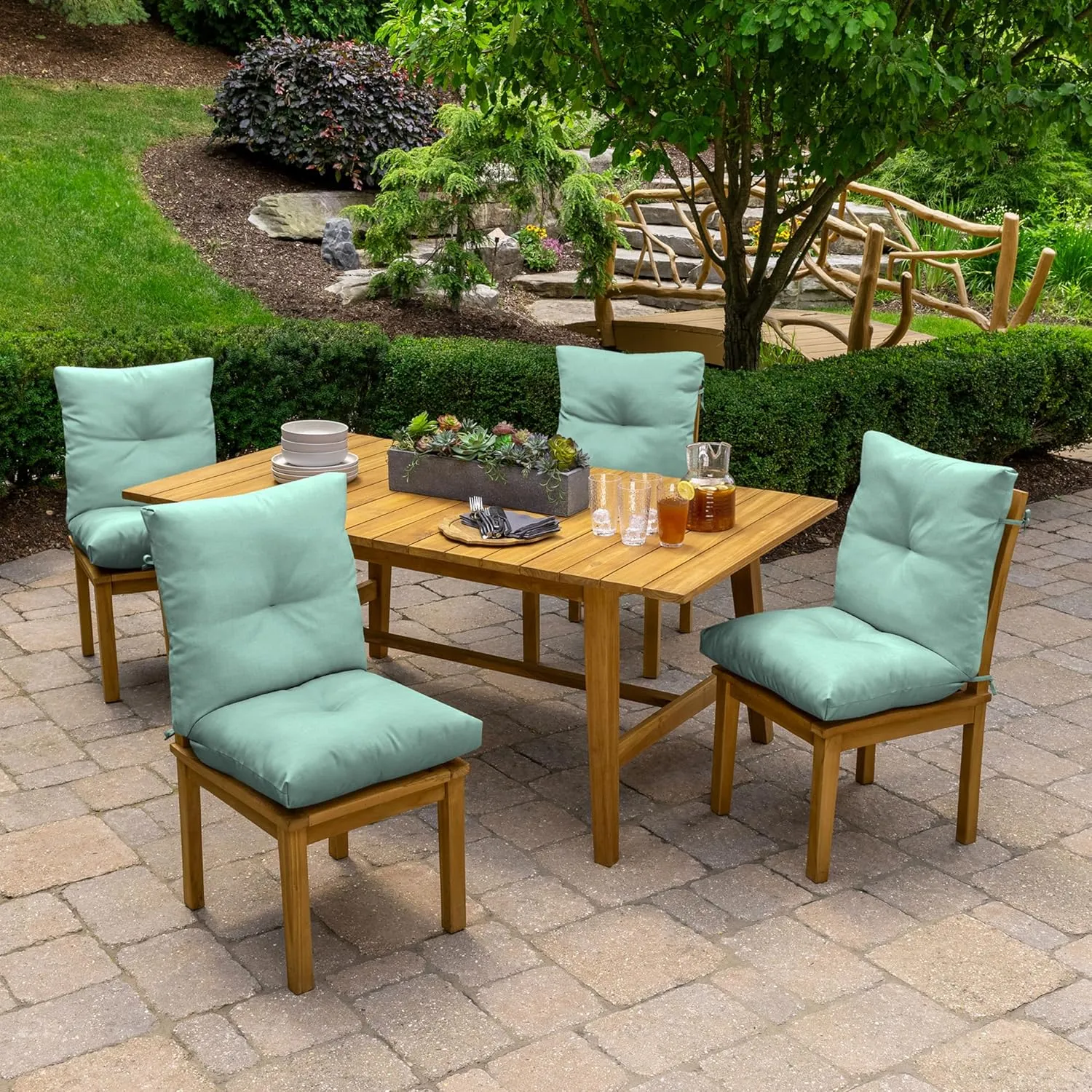Arden Selections Outdoor Plush Modern Tufted Blowfill Dining Chair Cushion, 21 x 40, Water Repellent, Fade Resistant, Tufted Cushion for Dining and Bistro Chairs 21 x 40, Aqua Leala