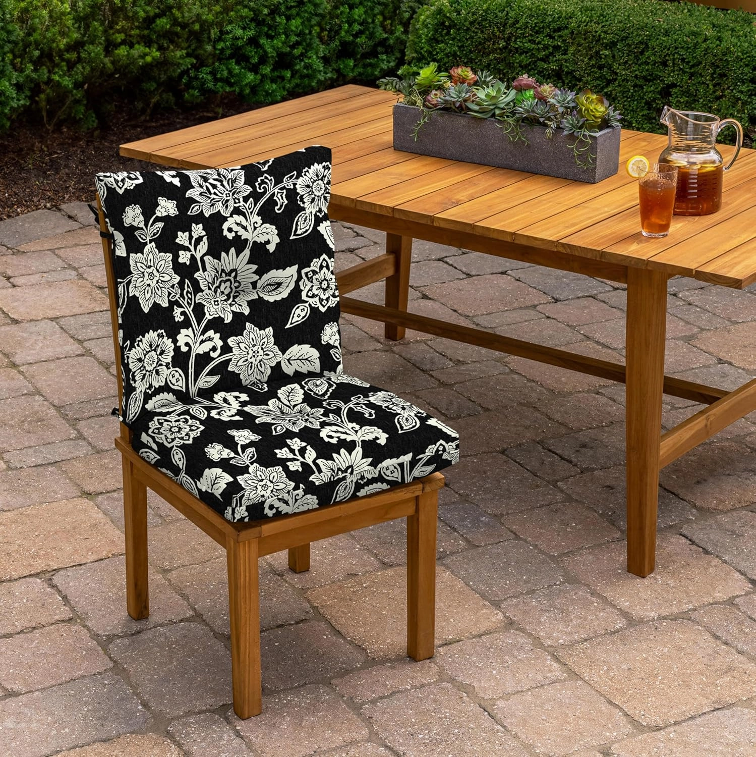 Arden Outdoor Plush Modern Tufted Blowfill Dining Chair Cushion, 21 x 40, Water Repellent, Fade Resistant, Tufted Cushion for Dining and Bistro Chairs 21 x 40, Ashland Black Jacobean