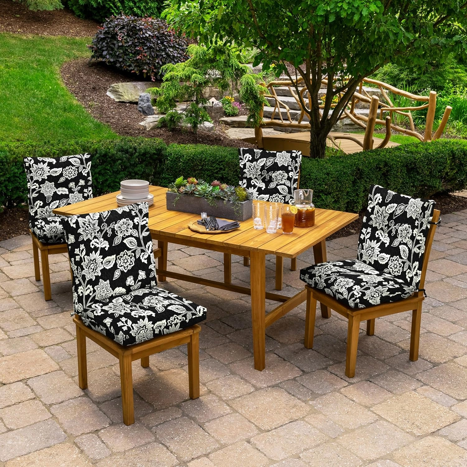 Arden Outdoor Plush Modern Tufted Blowfill Dining Chair Cushion, 21 x 40, Water Repellent, Fade Resistant, Tufted Cushion for Dining and Bistro Chairs 21 x 40, Ashland Black Jacobean