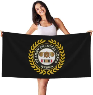 Army Veteran Chemical Corps Beach Towel 27.5x55 Inches - Ultra Soft Quick Dry Sand Towel, Lightweight Large Bath Towel for Pool, Summer, Travel