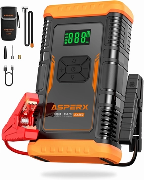 ASPERX Jump Starter with Air Compressor,【2025 & Safety Certs】 10L Gas/8L Diesel(Almost All Cars) 12V Jumper Box Car Battery Jumper Starter Portable with Tire Inflator, Jumper Cables, Display & Light